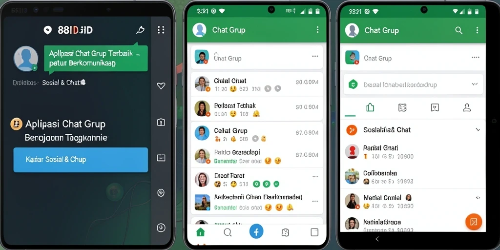 Antarmuka aplikasi 88ID menunjukkan fitur Chat Grup yang interaktif.