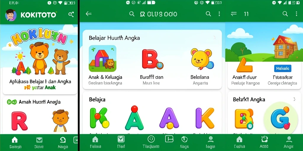 Tampilan antarmuka KOKITOTO yang ceria dan mendidik.
