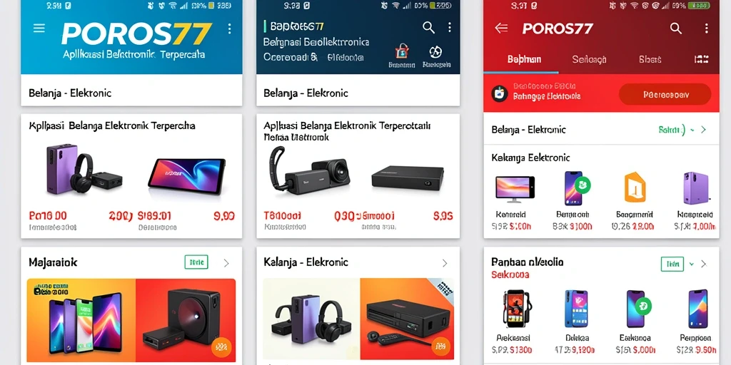 Tampilan antarmuka aplikasi POROS77 untuk belanja elektronik.