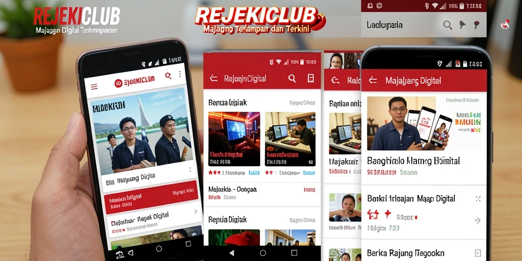 Tampilan antarmuka aplikasi Majalah Digital REJEKICLUB yang menarik dan informatif.