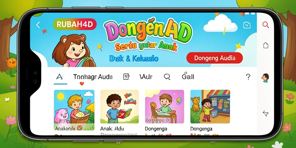 Tampilan antarmuka RUBAH4D dengan pilihan dongeng audio yang beragam.